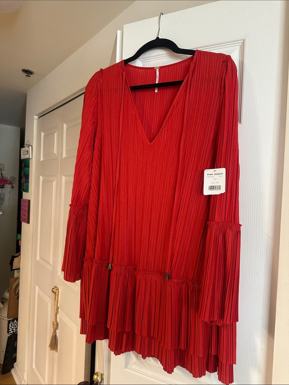 Free People Red Pleated V-Neck Tunic